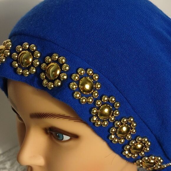 Blue Beaded Women's Head Wrap - Picture 6 of 7